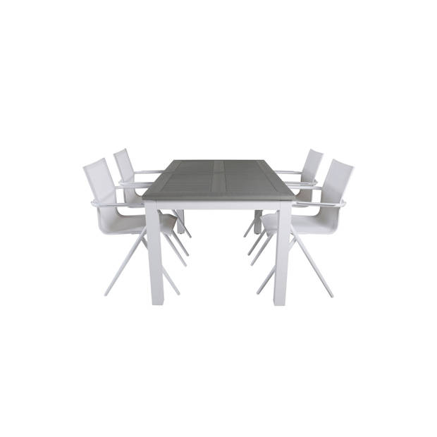 Albany tuinmeubelset tafel 90x160/240cm en 4 stoel Alina wit, grijs.