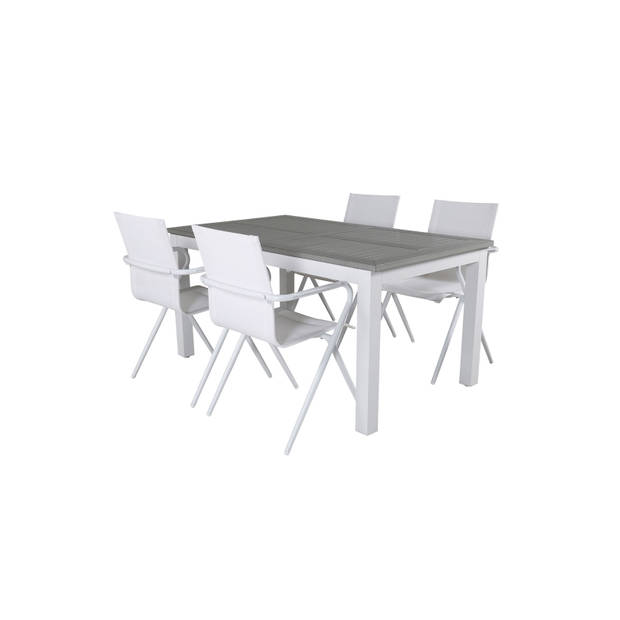 Albany tuinmeubelset tafel 90x160/240cm en 4 stoel Alina wit, grijs.