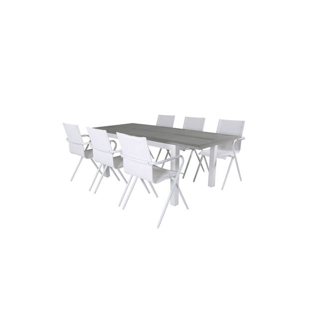 Albany tuinmeubelset tafel 90x160/240cm en 6 stoel Alina wit, grijs.