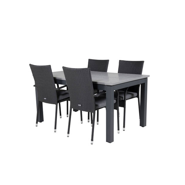 Albany tuinmeubelset tafel 100x160/240cm en 4 stoel Anna zwart, grijs.