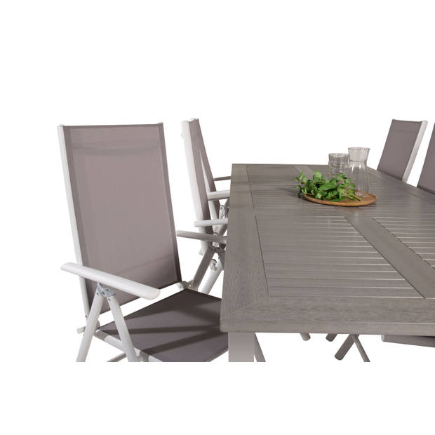 Albany tuinmeubelset tafel 90x160/240cm en 8 stoel Break wit, grijs.