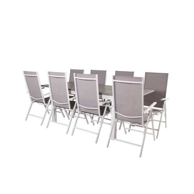 Albany tuinmeubelset tafel 90x160/240cm en 8 stoel Break wit, grijs.