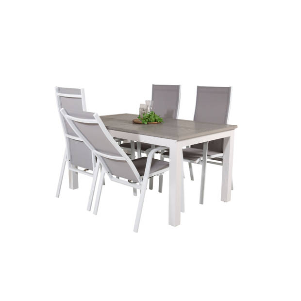 Albany tuinmeubelset tafel 90x160/240cm en 4 stoel Copacabana wit, grijs.