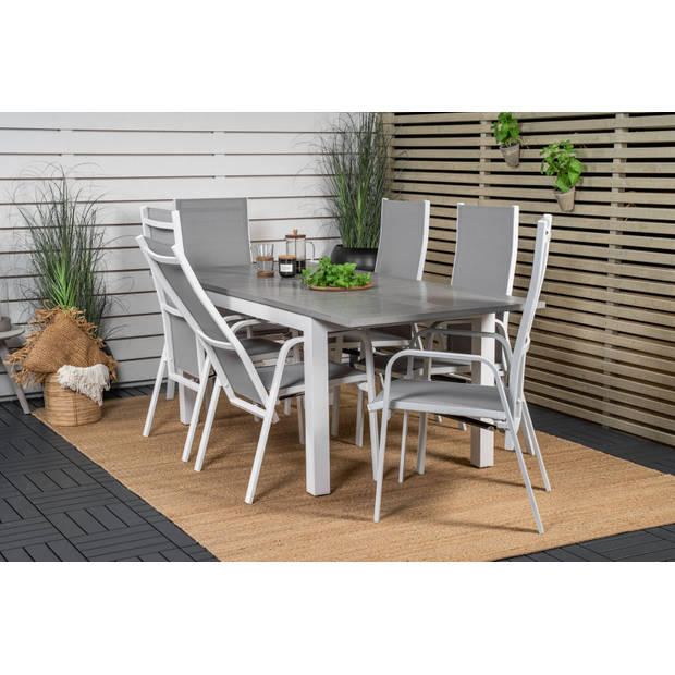 Albany tuinmeubelset tafel 90x160/240cm en 6 stoel Copacabana wit, grijs.