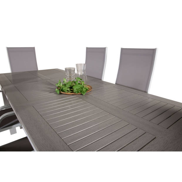 Albany tuinmeubelset tafel 90x160/240cm en 6 stoel Copacabana wit, grijs.