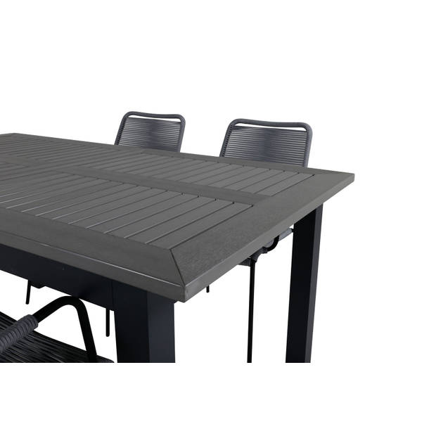 Albany tuinmeubelset tafel 100x160/240cm en 4 stoel G armleuning Lindos zwart, grijs.