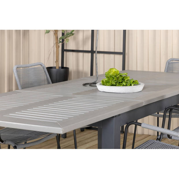 Albany tuinmeubelset tafel 100x160/240cm en 6 stoel G armleuning Lindos zwart, grijs.