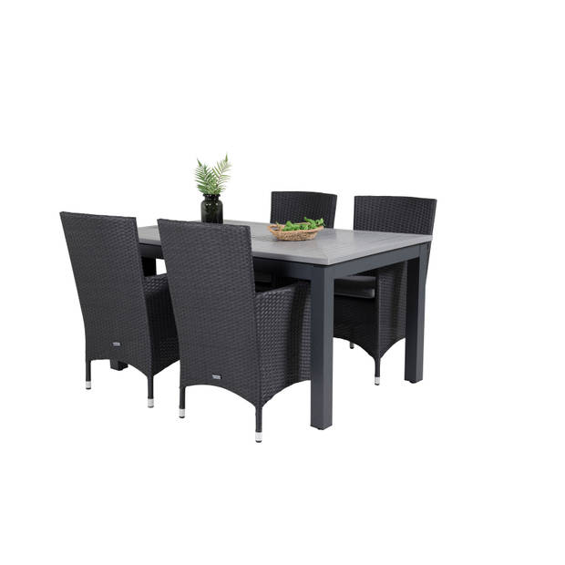 Albany tuinmeubelset tafel 100x160/240cm en 4 stoel Malin zwart, grijs.