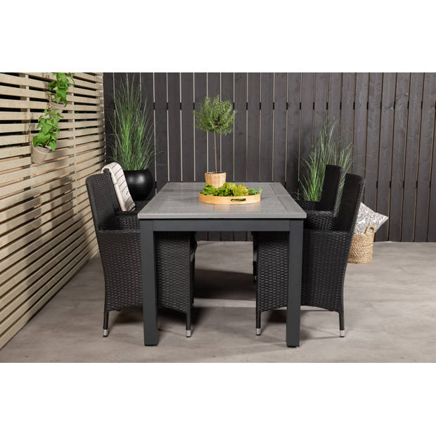 Albany tuinmeubelset tafel 100x160/240cm en 4 stoel Malin zwart, grijs.