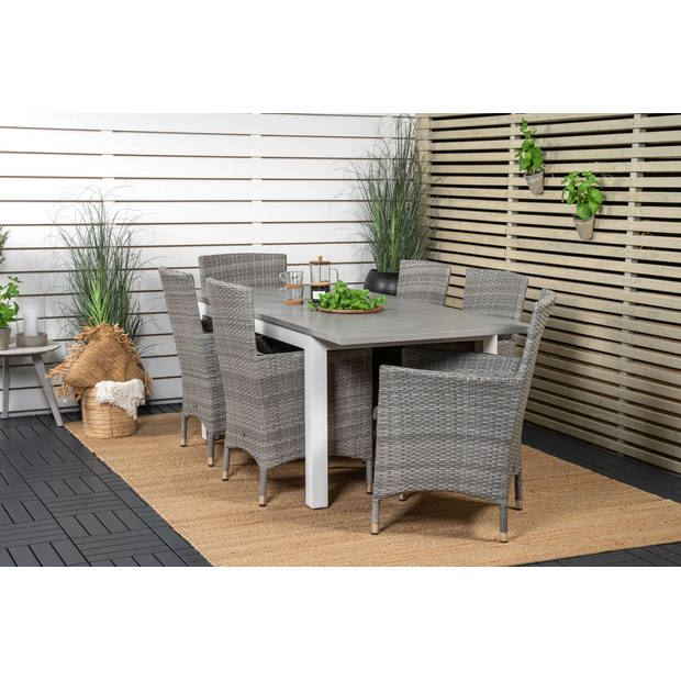 Albany tuinmeubelset tafel 90x160/240cm en 6 stoel Malin grijs.