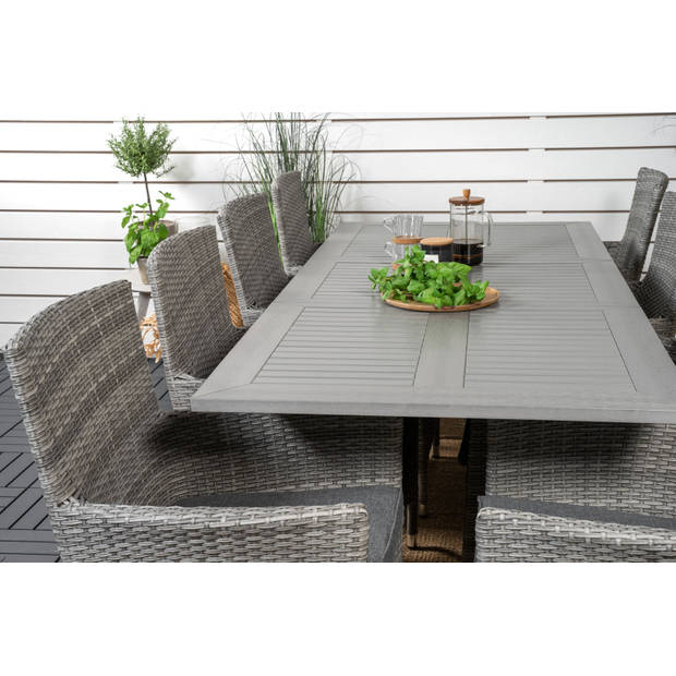 Albany tuinmeubelset tafel 90x160/240cm en 8 stoel Malin grijs.