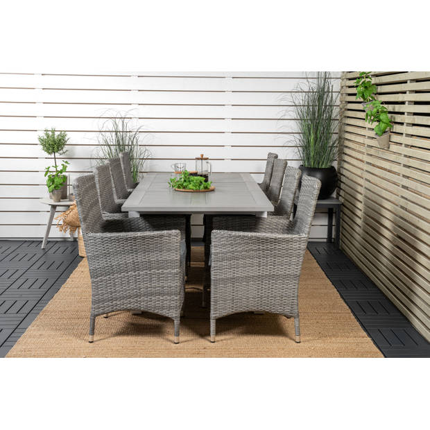 Albany tuinmeubelset tafel 90x160/240cm en 8 stoel Malin grijs.