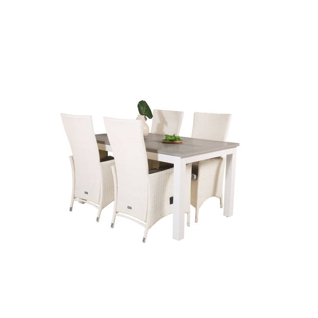 Albany tuinmeubelset tafel 90x160/240cm en 4 stoel Padova wit, grijs.