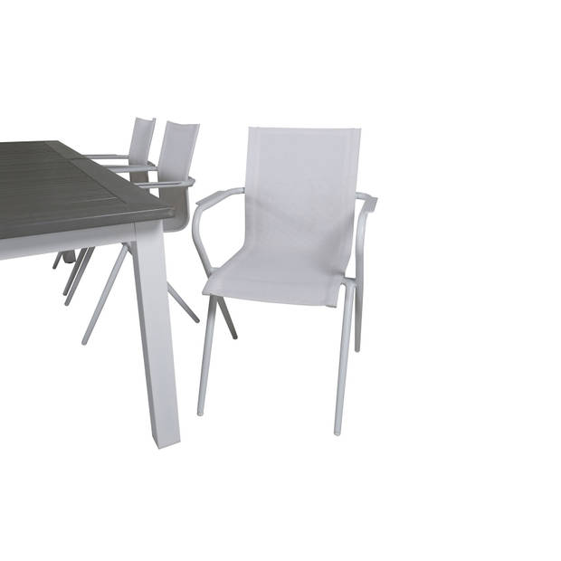 Albany tuinmeubelset tafel 100x224/324cm en 6 stoel Alina wit, grijs.