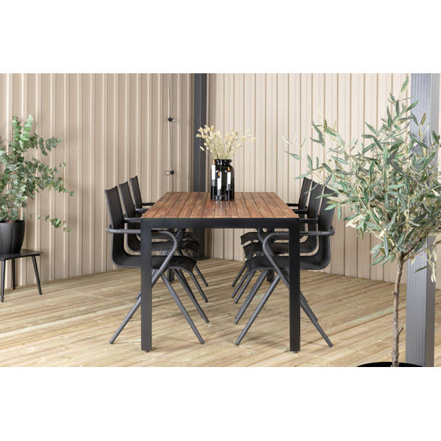 Bois tuinmeubelset tafel 90x205cm en 6 stoel salu Alina zwart, naturel.