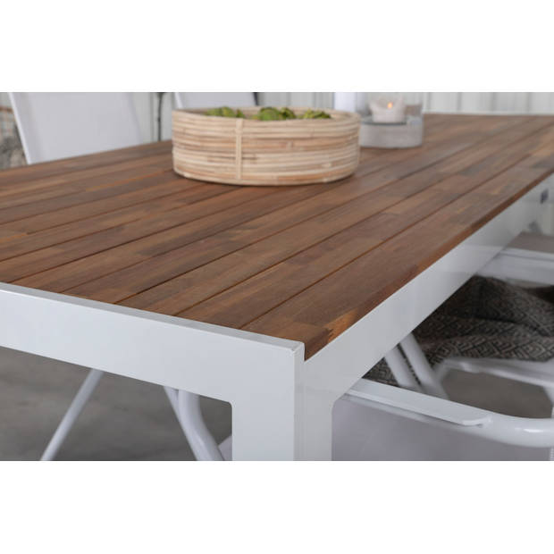 Bois tuinmeubelset tafel 90x205cm en 6 stoel Alina wit, naturel.