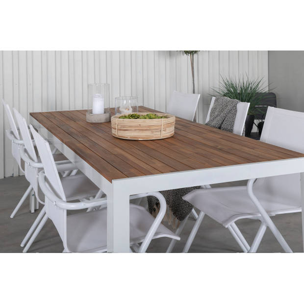 Bois tuinmeubelset tafel 90x205cm en 6 stoel Alina wit, naturel.