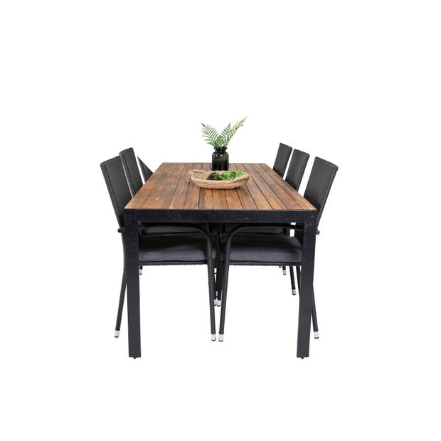 Bois tuinmeubelset tafel 90x205cm en 6 stoel Anna zwart, naturel.