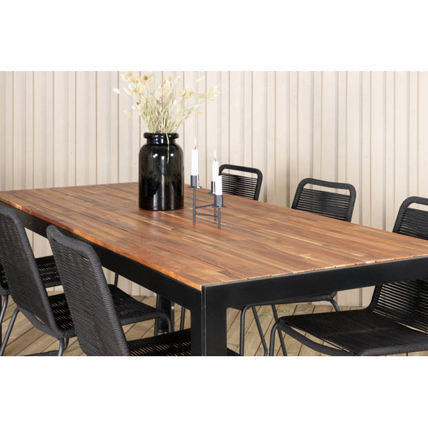 Bois tuinmeubelset tafel 90x205cm en 6 stoel stapelS Lindos zwart, naturel.