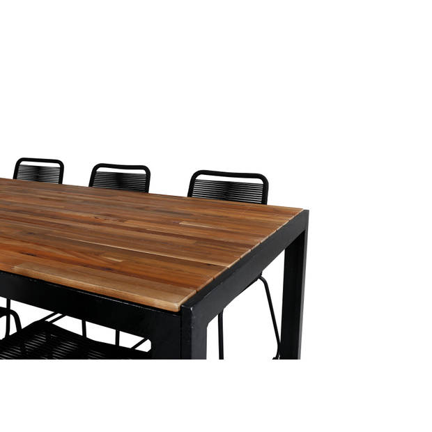 Bois tuinmeubelset tafel 90x205cm en 6 stoel stapelS Lindos zwart, naturel.