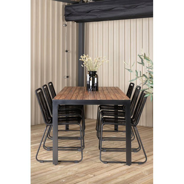 Bois tuinmeubelset tafel 90x205cm en 6 stoel stapelS Lindos zwart, naturel.