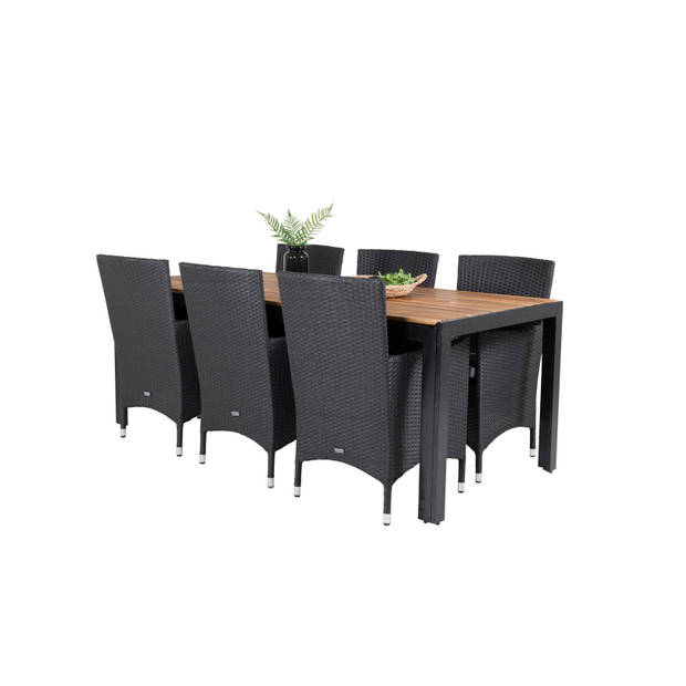 Bois tuinmeubelset tafel 90x205cm en 6 stoel Malin zwart, naturel.