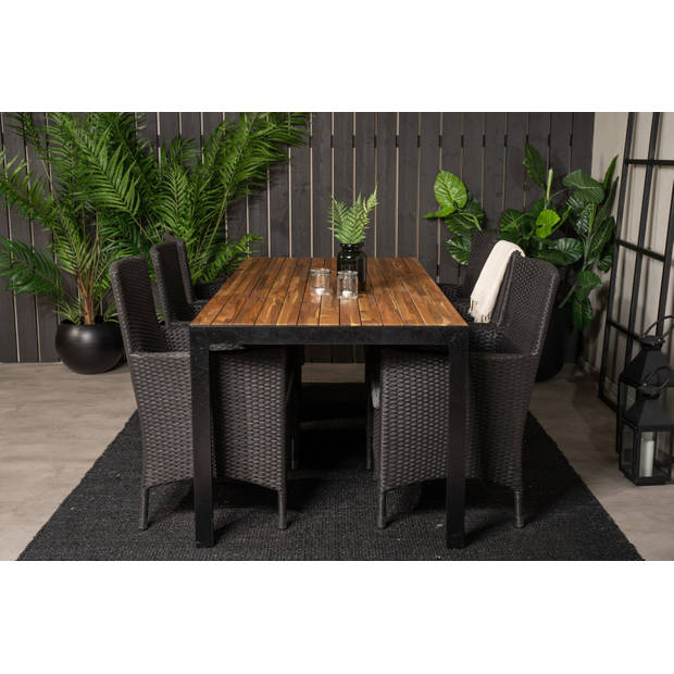 Bois tuinmeubelset tafel 90x205cm en 6 stoel Malin zwart, naturel.