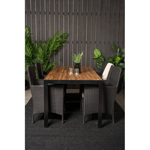 Bois tuinmeubelset tafel 90x205cm en 6 stoel Malin zwart, naturel.