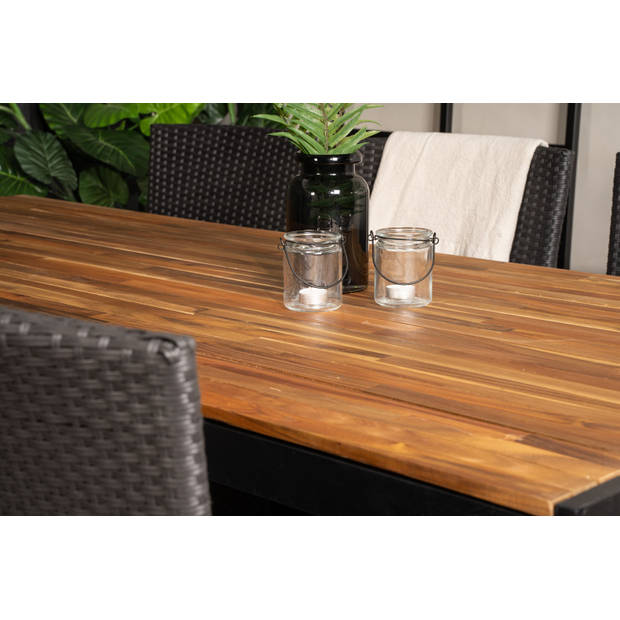 Bois tuinmeubelset tafel 90x205cm en 6 stoel Malin zwart, naturel.