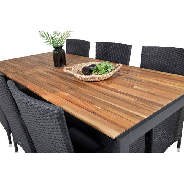 Bois tuinmeubelset tafel 90x205cm en 6 stoel Malin zwart, naturel.