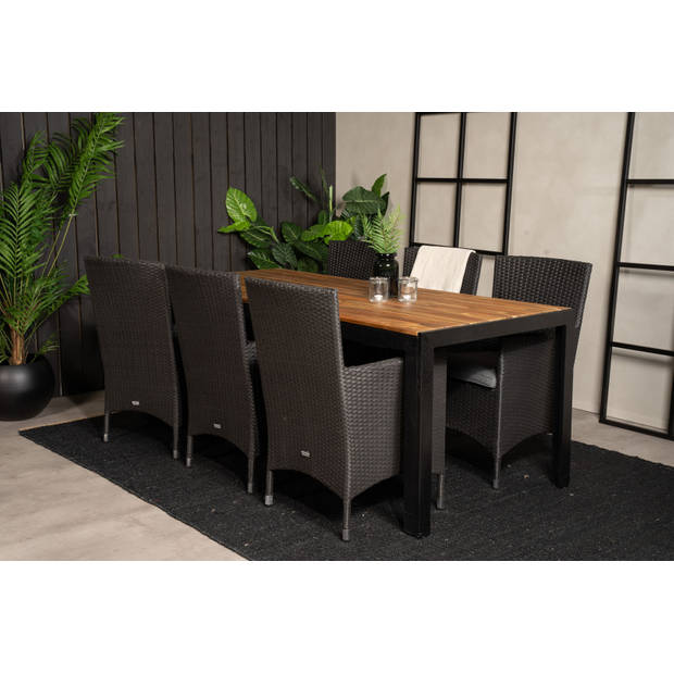 Bois tuinmeubelset tafel 90x205cm en 6 stoel Malin zwart, naturel.