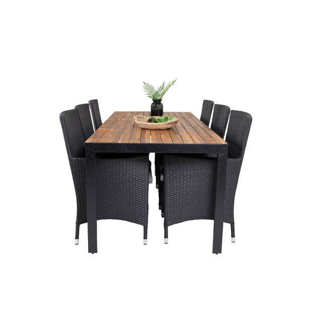 Bois tuinmeubelset tafel 90x205cm en 6 stoel Malin zwart, naturel.