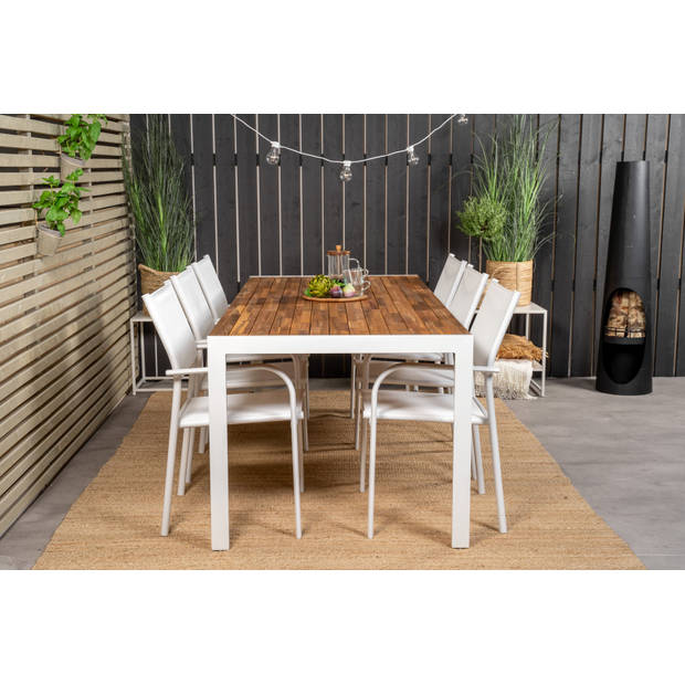 Bois tuinmeubelset tafel 90x205cm en 6 stoel Santorini wit, naturel.