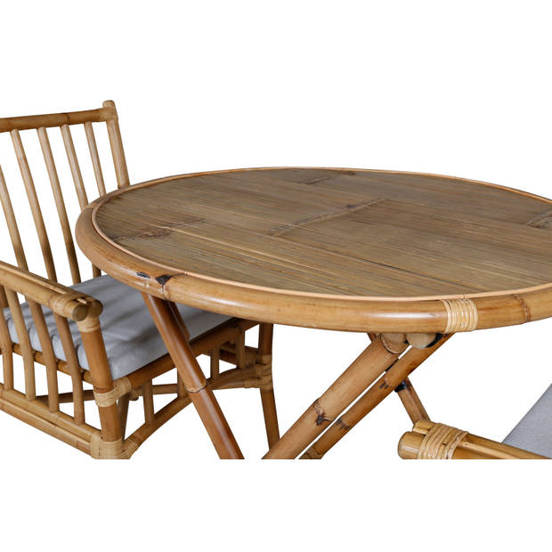 Cane tuinmeubelset tafel Ø80cm en 2 stoel Cane lichtgrijs, naturel.