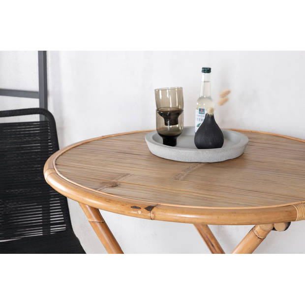 Cane tuinmeubelset tafel Ø80cm en 2 stoel S Lindos zwart, naturel.