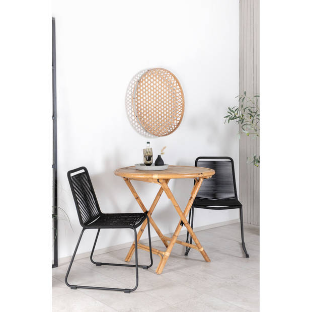 Cane tuinmeubelset tafel Ø80cm en 2 stoel S Lindos zwart, naturel.