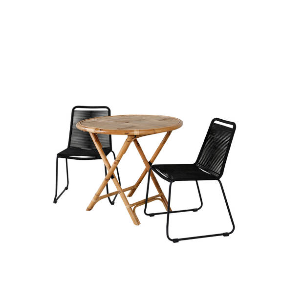 Cane tuinmeubelset tafel Ø80cm en 2 stoel S Lindos zwart, naturel.