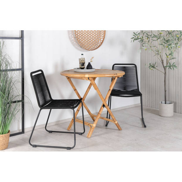 Cane tuinmeubelset tafel Ø80cm en 2 stoel S Lindos zwart, naturel.