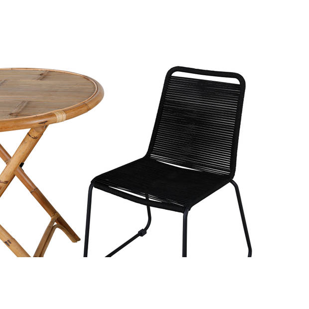 Cane tuinmeubelset tafel Ø80cm en 2 stoel S Lindos zwart, naturel.