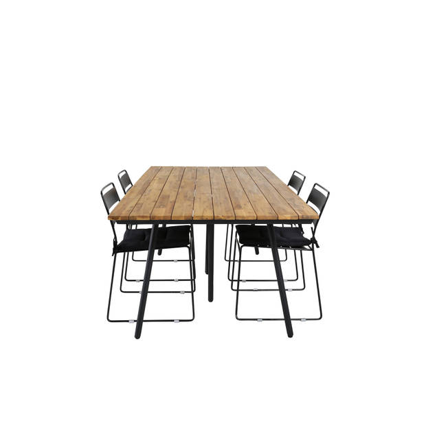 Chan tuinmeubelset tafel 100x200cm en 4 stoel Lina zwart, naturel.