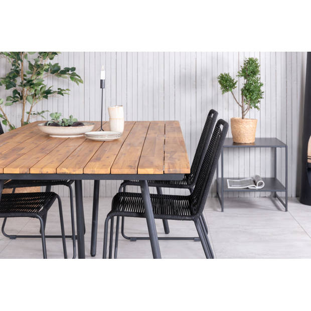 Chan tuinmeubelset tafel 100x200cm en 4 stoel stapel Lindos zwart, naturel.