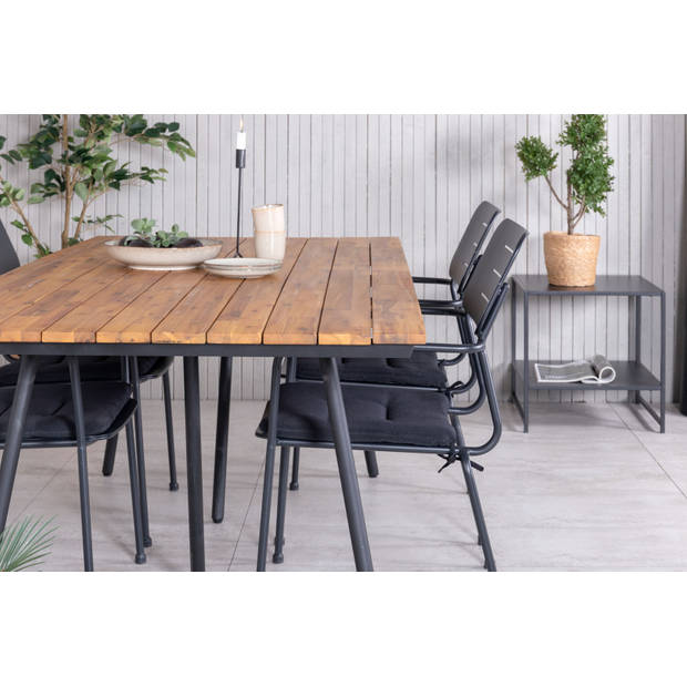 Chan tuinmeubelset tafel 100x200cm en 4 stoel Nicke zwart, naturel.