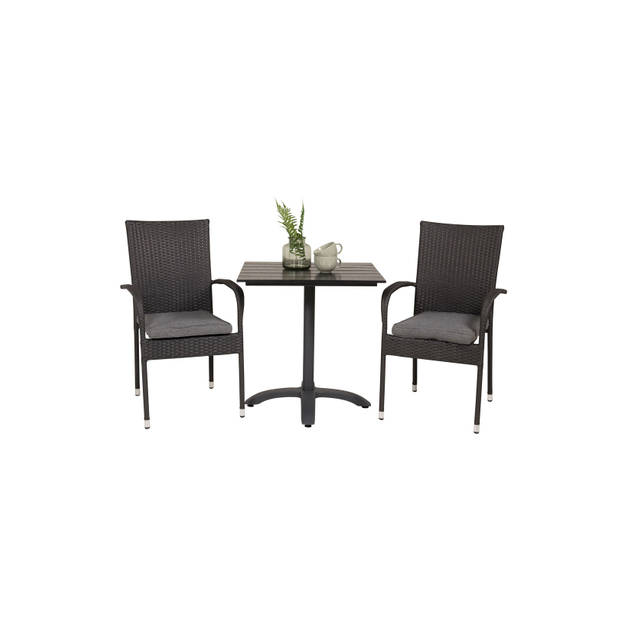 Colorado70*70 tuinmeubelset tafel 70x70cm en 2 stoel Anna zwart.