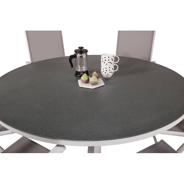 Copacabana tuinmeubelset tafel Ø140cm en 6 stoel Break wit, grijs, crèmekleur.