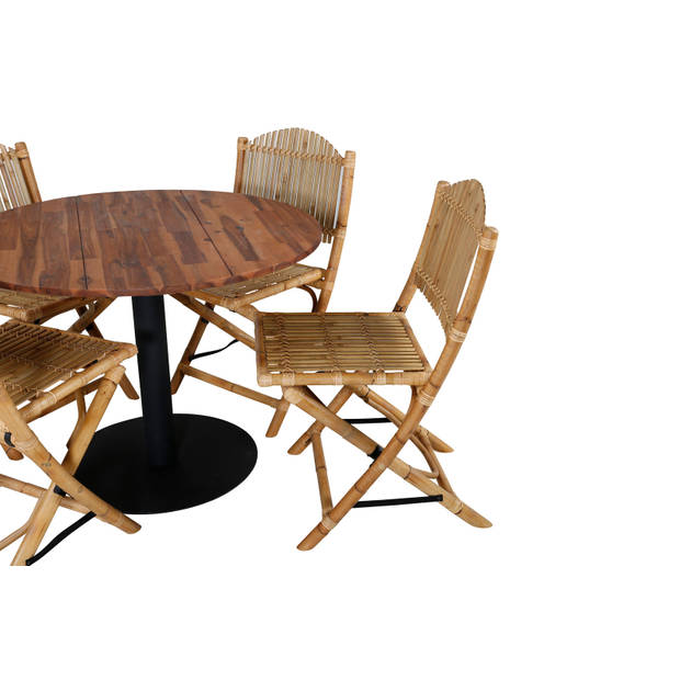 Cot tuinmeubelset tafel Ø100cm en 4 stoel F Cane lichtgrijs, naturel.