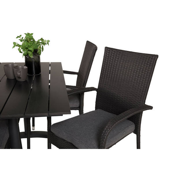 Denver tuinmeubelset tafel 70x120cm en 4 stoel Anna zwart.