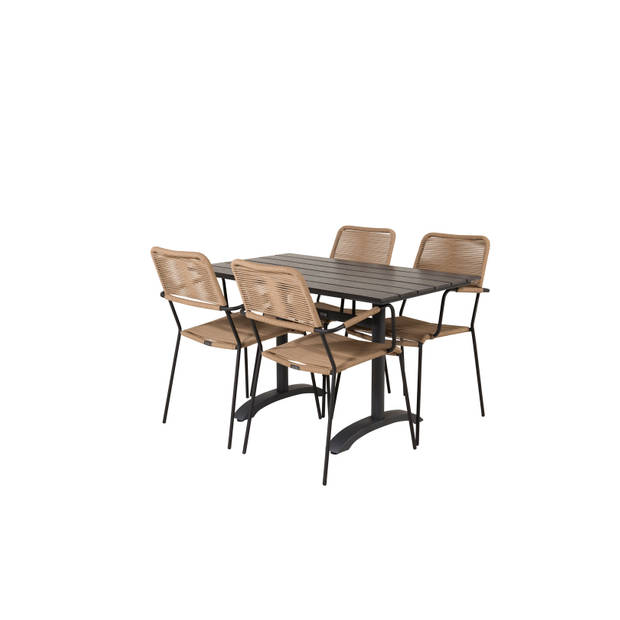 Denver tuinmeubelset tafel 70x120cm en 4 stoel armleuningL Lindos zwart.