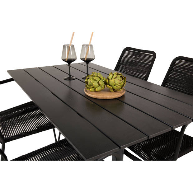 Denver tuinmeubelset tafel 70x120cm en 4 stoel armleuningS Lindos zwart.