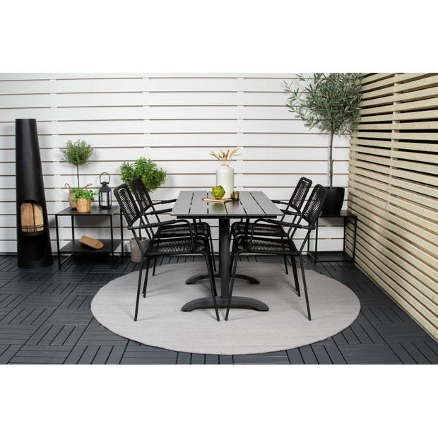 Denver tuinmeubelset tafel 70x120cm en 4 stoel armleuningS Lindos zwart.