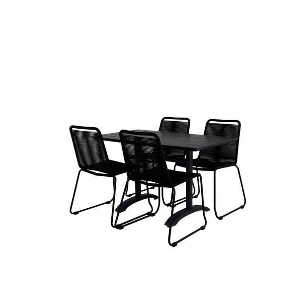 Denver tuinmeubelset tafel 70x120cm en 4 stoel stapelS Lindos zwart.